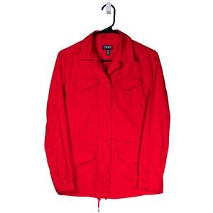 Chaps Ralph Lauren Women's Shirt Button Up Red Drawstring Long Sleeve Jacket XS